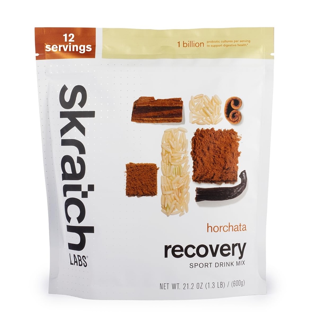 Skratch Labs pós-treino Recuperação Drink Mix com Horchata, (21,2 oz, 12 Servões) com proteína completa do leite de caseína e soro de leite e probióticos, sem glúten, Kosher, vegetariano