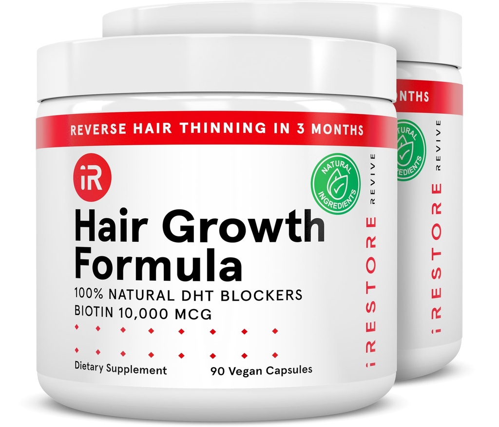 iRestaurar suplemento de crescimento do cabelo – Natural DHT Blockers & Multivitamin Blend – Vegan, Não-GMO, 90 Cápsulas – Suporta mais grosso, cabelo mais forte para homens e mulheres – 2-Pack