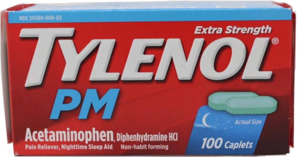 TYLENOL PM Reliever de dor extra força / Nighttime Sleep Aid Caplets 100 ea