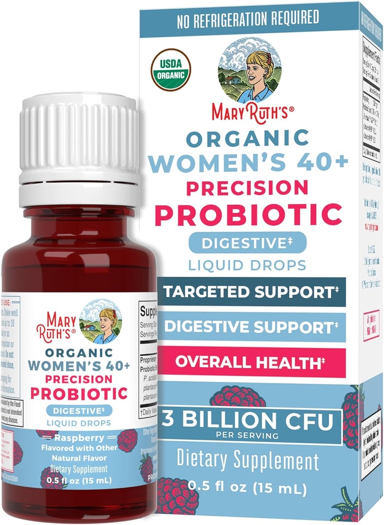 MaryRuth Organics USDA Organic 40 Womens Probiotic Liquid Drops - Probióticos para a Saúde Digestiva - Problemas GI Relacionados com o Estresse - Ocasional gás alívio para adultos - Vegan