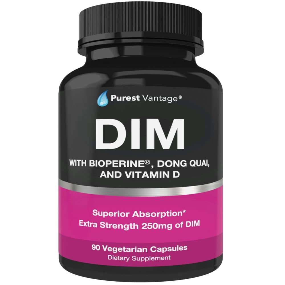 Pure DIM Supplement 250mg Diindolilmetano Plus BioPerine e Dong Quai - Apoio ao equilíbrio hormonal para mulheres e homens, menopausa e suporte estrogênico - 90 Cápsulas vegetarianas