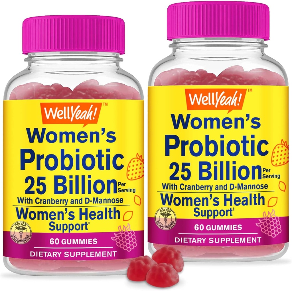 Bem... Sim 25 Bilhões de Probióticos para Mulheres Cranberry e D-Mannose Gummies (2 Pack) - Vaginal e Gut Saúde, Apoio Digestivo, e Saúde Feminina - Mulheres Probiótico com 12 Deformação - 60 Gummies