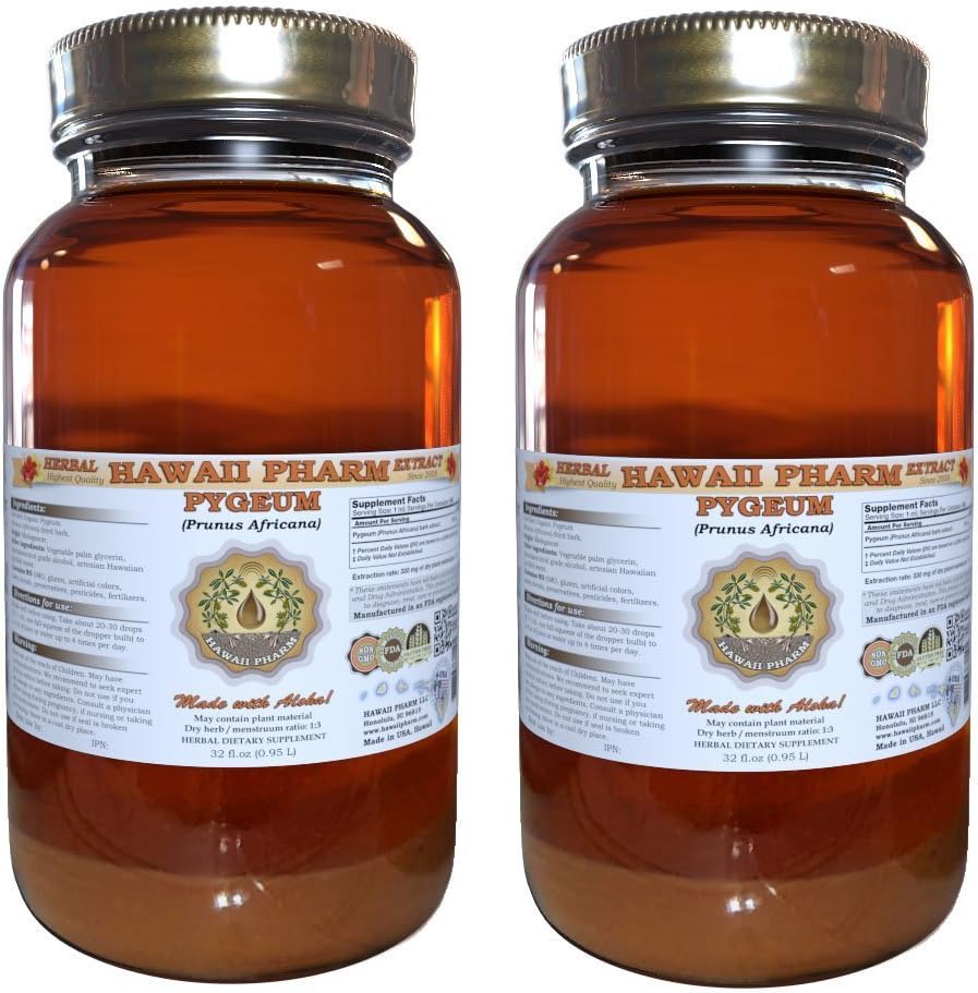 Pigeum Extract Líquido, Pigeum (Pygeum Africanum) Tintura, Suplemento de ervas, Hawaii Pharm, Made in USA, 2x32 fl.oz