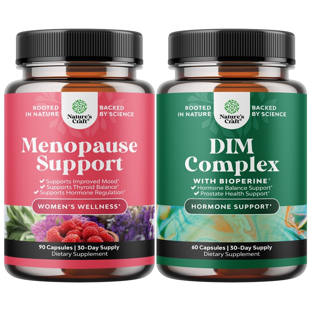 Pacote de Suplemento de Menopausa Total - Alívio de Flashes Quentes - Dong Quai Vitex Caste Berry e Cohosh Preto e DIM Puro com Bioperina - Complexo de Testosterona de Diindolilmetano com Florets de Brócolis