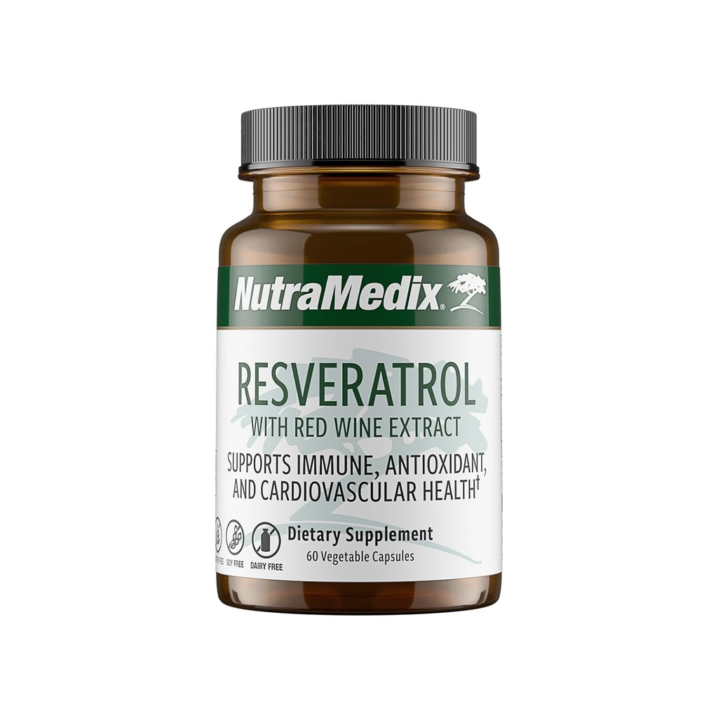 NutraMedix Resveratrol Cápsulas - Biodisponível Antioxidantes Suplemento de Extrato de Vinho Vermelho + Peles de Uva - 200mg Japonês Knotweed para Suporte Imune & Cardiovascular (60 Cápsulas)