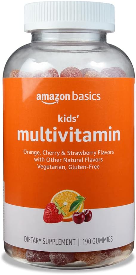 Noções básicas Multivitamina infantil, 190 chicletes, laranja, cereja e morango (antes Solimo)