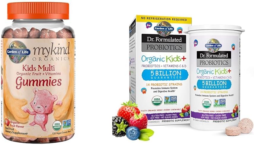 Jardim da Vida Orgânicos Crianças Gummy Vitaminas - Fruta - Certified Organic, Non-GMO & Vegan & Dr. Probióticos Formulados Orgânicos Crianças+ Plus Vitamina C & D - Cereja Berry