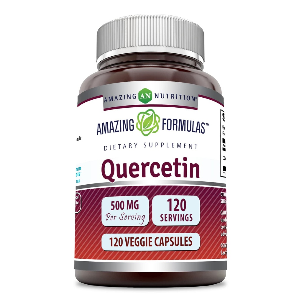 Fórmulas surpreendentes Quercetin 500mg 120 Veggie Cápsulas Suplemento - Não-GMO - Gluten Free - Suporta Saúde geral e Bem-Estar