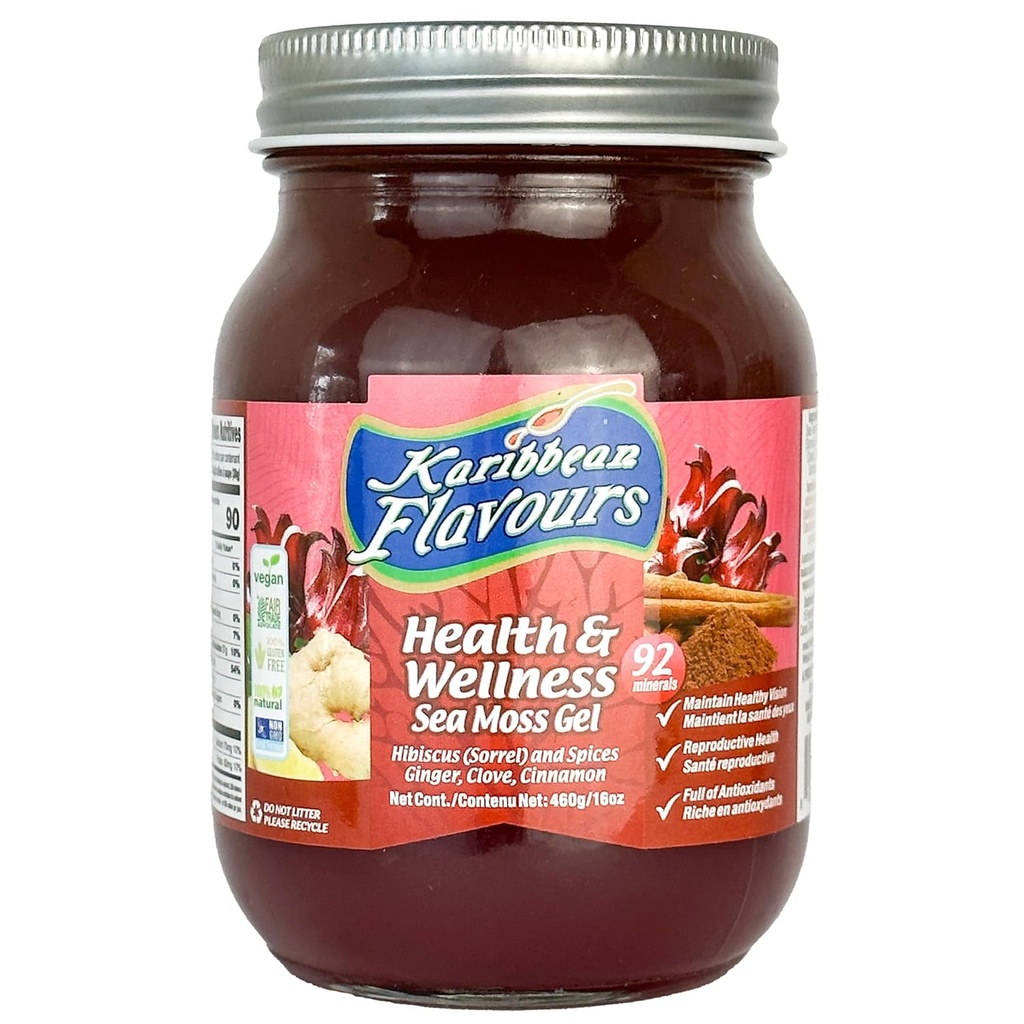 Sea Moss Gel (Sorrel Hibiscus) 16 Oz. □ Natural Raw Orgânico □ Embalado com vitaminas e minerais