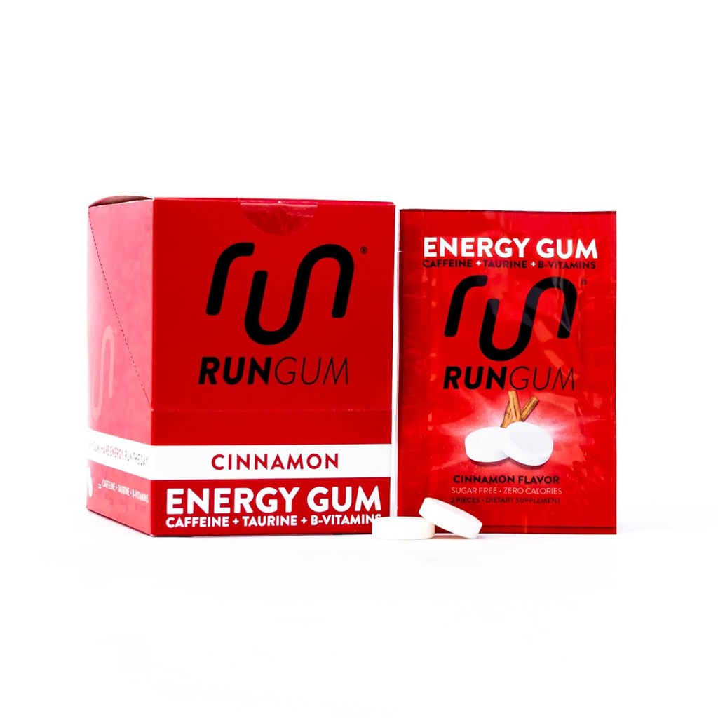 GUN GUM Cinnamon Energia Gum 50mg Cafeína Taurina & B-Vitaminas por Peça, 24 Peças (Pacote de 12), 2 Peças = 1 Bebida de café ou energia, Açúcar Livre, Caloria Zero