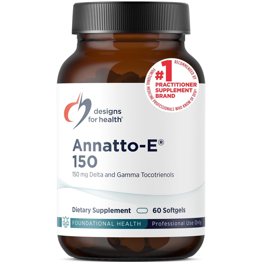 Designs para a saúde Annatto-E 150mg Tocotrienols - DeltaGold Suplemento Complexo de Vitamina E com Delta + Gamma Tocotrienols - Cardiovascular, Envelhecimento Saudável + Apoio Antioxidante - Não-GMO (60 Softgels)