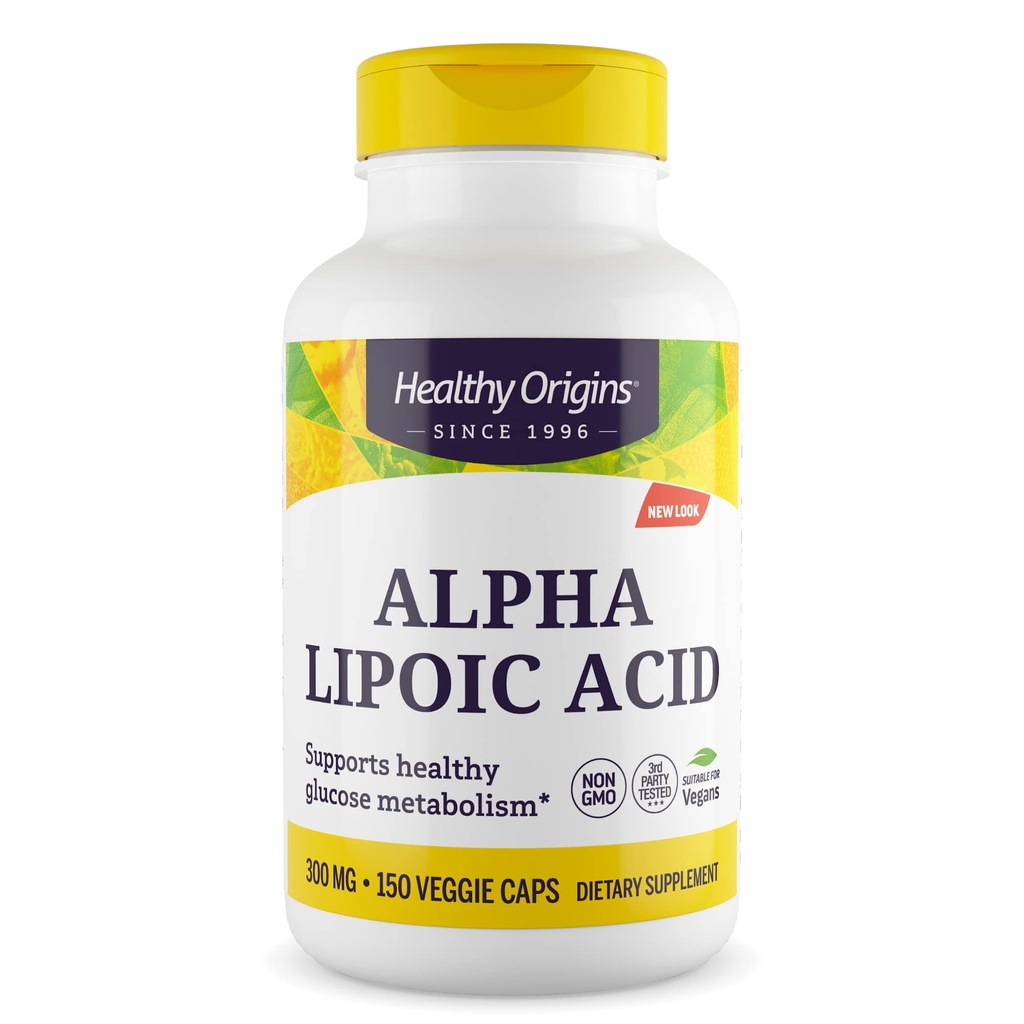Origens saudáveis Ácido Alfa Lipóico, 300 mg - Suplemento Ácido Alfa Lipóico - Apoio antioxidante - Suplemento sem glúten - 150 Cápsulas Veggie