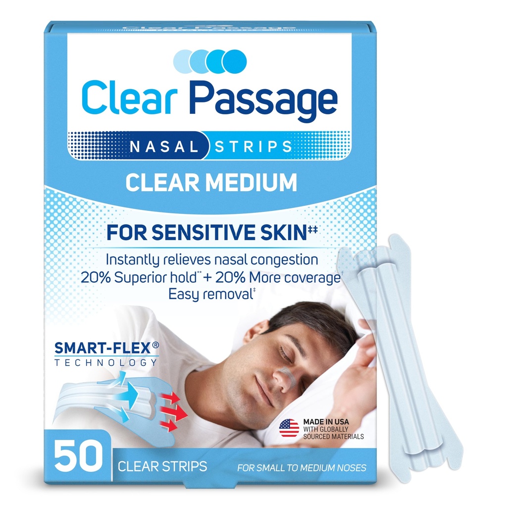 Tiras nasais média, clara, 50 ct; Funciona instantaneamente para melhorar o sono, reduzir o ronco, e aliviar o congestão nasal devido a frios e alergias