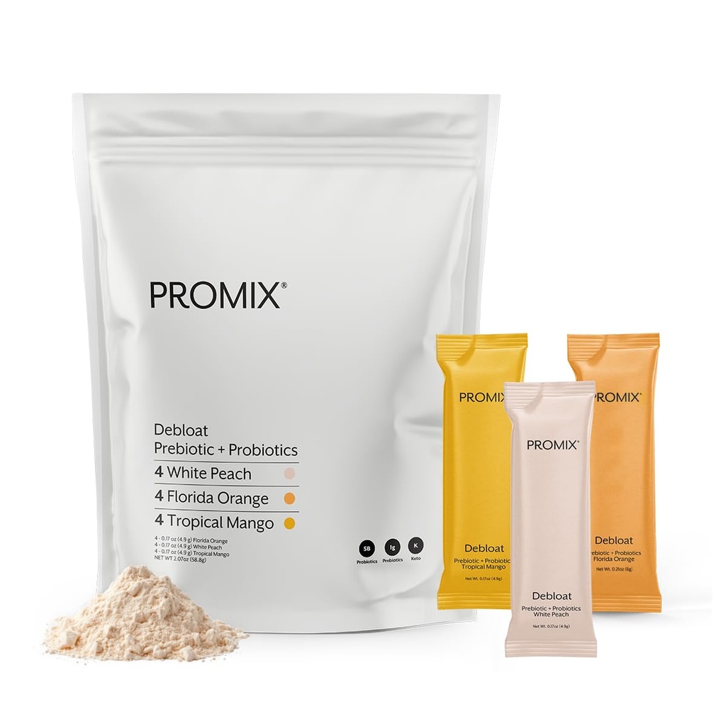 ProMix Nutrition Debloat Prebióticos e Probióticos - Saúde Digestiva, Náusea Alívio, Reparo de Gut, e Bloating Alívio para Mulheres e Homens - Variety Pack - 12 Servings (Pacote de 12)