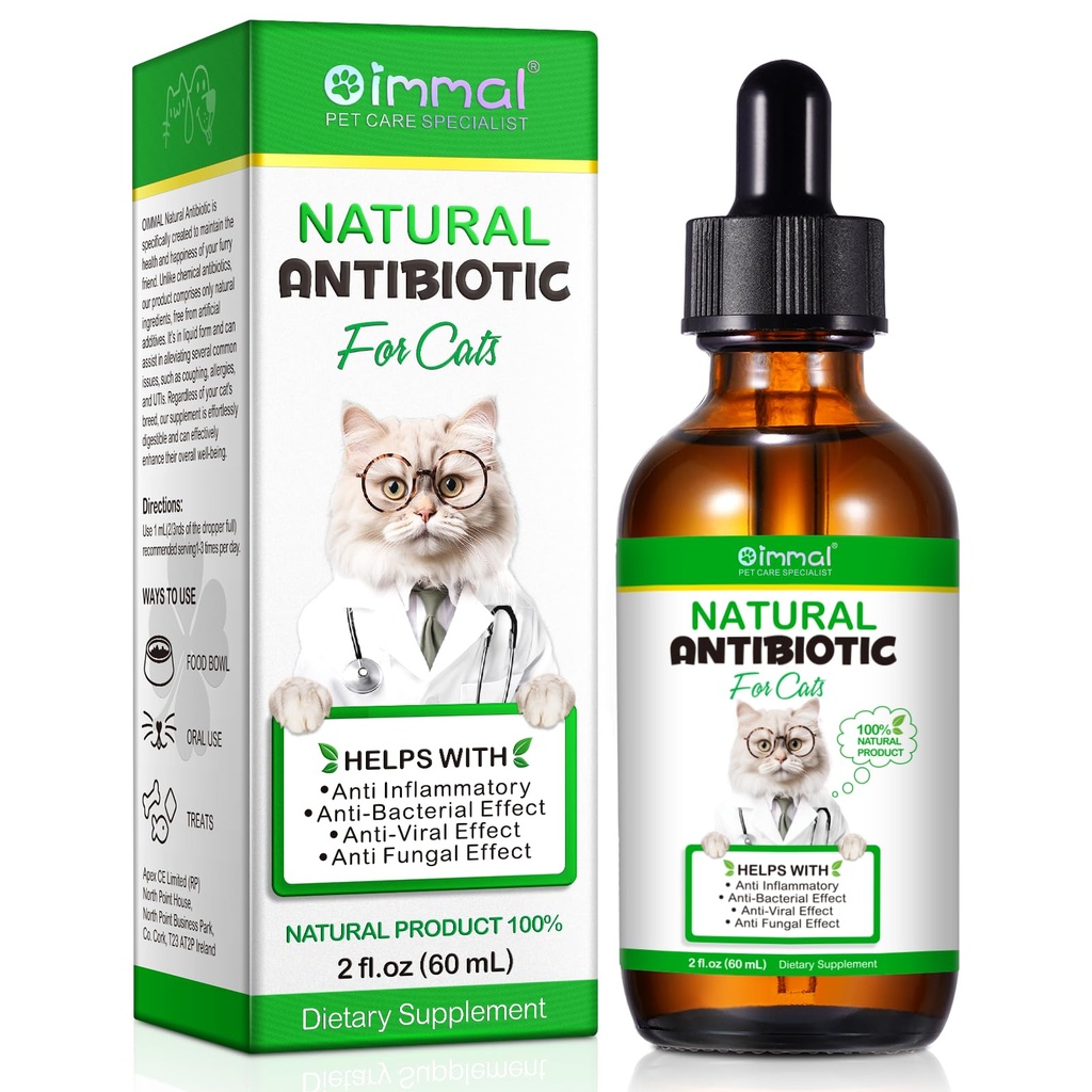 Antibióticos para gatos, Antibióticos naturais Suplementos de animais de estimação Suporta Imune & Cats Alergia Alívio, Multivitamin de gato gotas ITU para todas as idades e raças de gato, frango sabor - 2 Fl Oz / 1 pacote