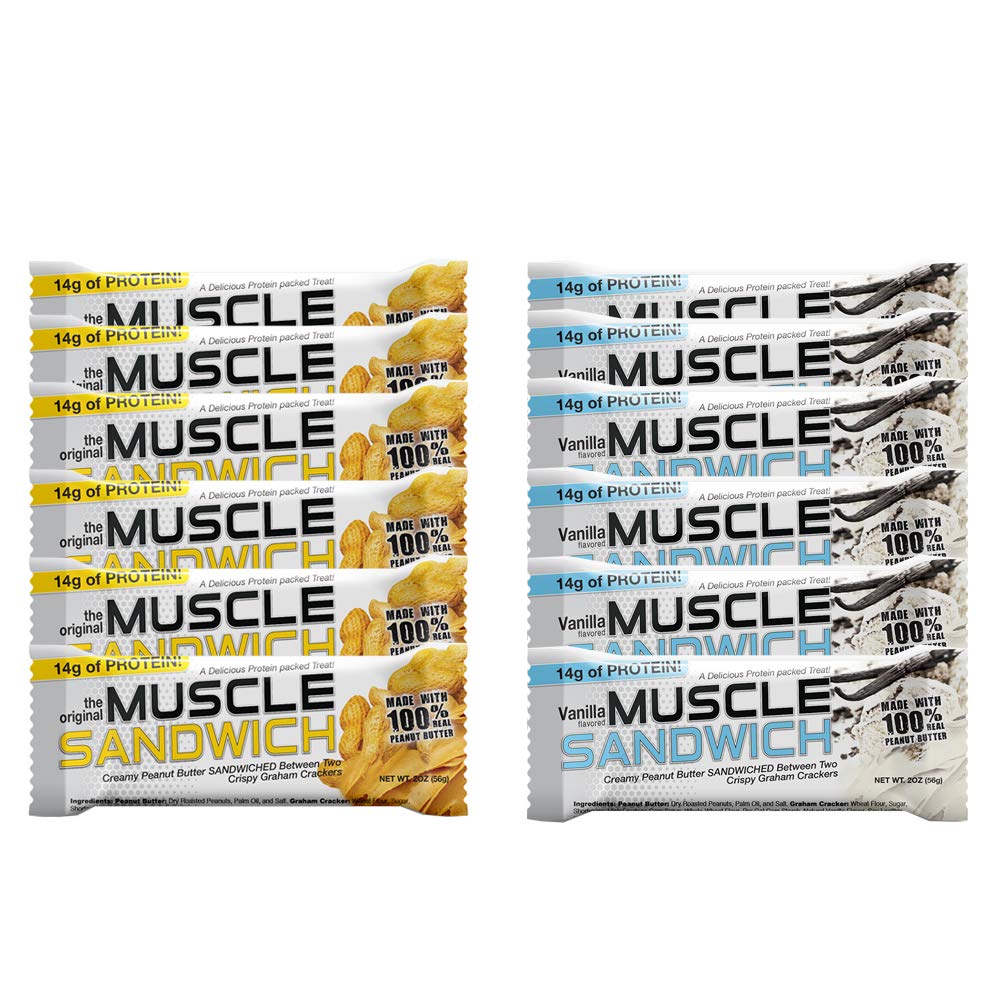 Músculos Alimentos Músculos Sandwich Bares, Variety Pack □ Ingredientes reais, Whey Protein Isolate, High Protein Bars, 2-Ount Bars (12 Conde)