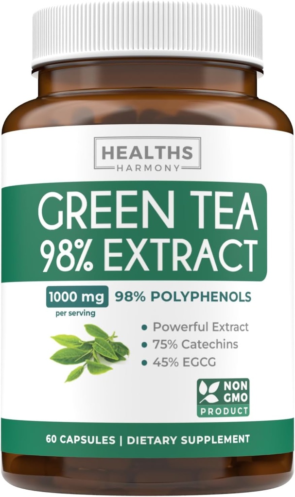 EGCG Green Tea Extract Cápsulas - Super High Potence Green Tea Pills Antioxidante Fórmula rica em embalagens com polifenóis Catechins & EGCG - 500mg Por Cápsula - Não-GMO & Made in the USA (1 mês de fornecimento)