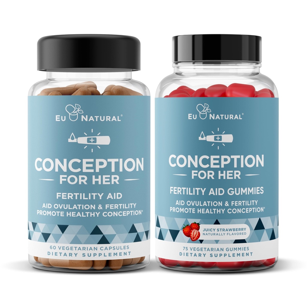 Eu Natural Concepção para Suas Cápsulas & Gummies Bundle – Ajudas Ovulação, Equilíbrio Hormonal, e Ciclos Regulares – 60 Cápsulas + 75 Gomas de flavor de morango