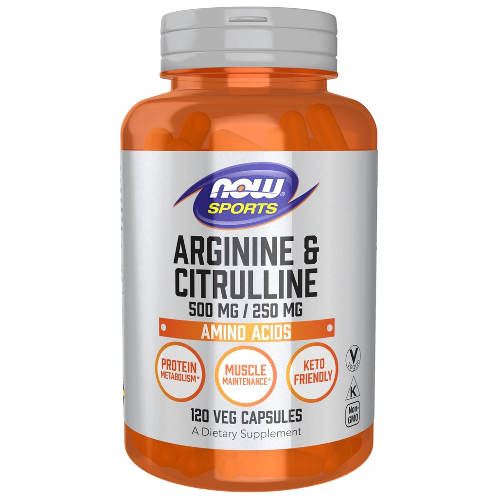 NOW Sports Nutrition, Arginina & Citrulina 500 mg/ 250 mg, Aminoácidos, 120 Veg Cápsulas
