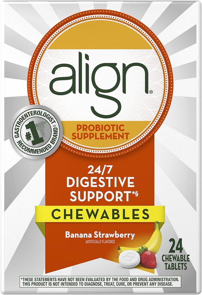 Alinhar Probiótico Mastigables Banana Morango 24ct (Pacote Maio Vary)