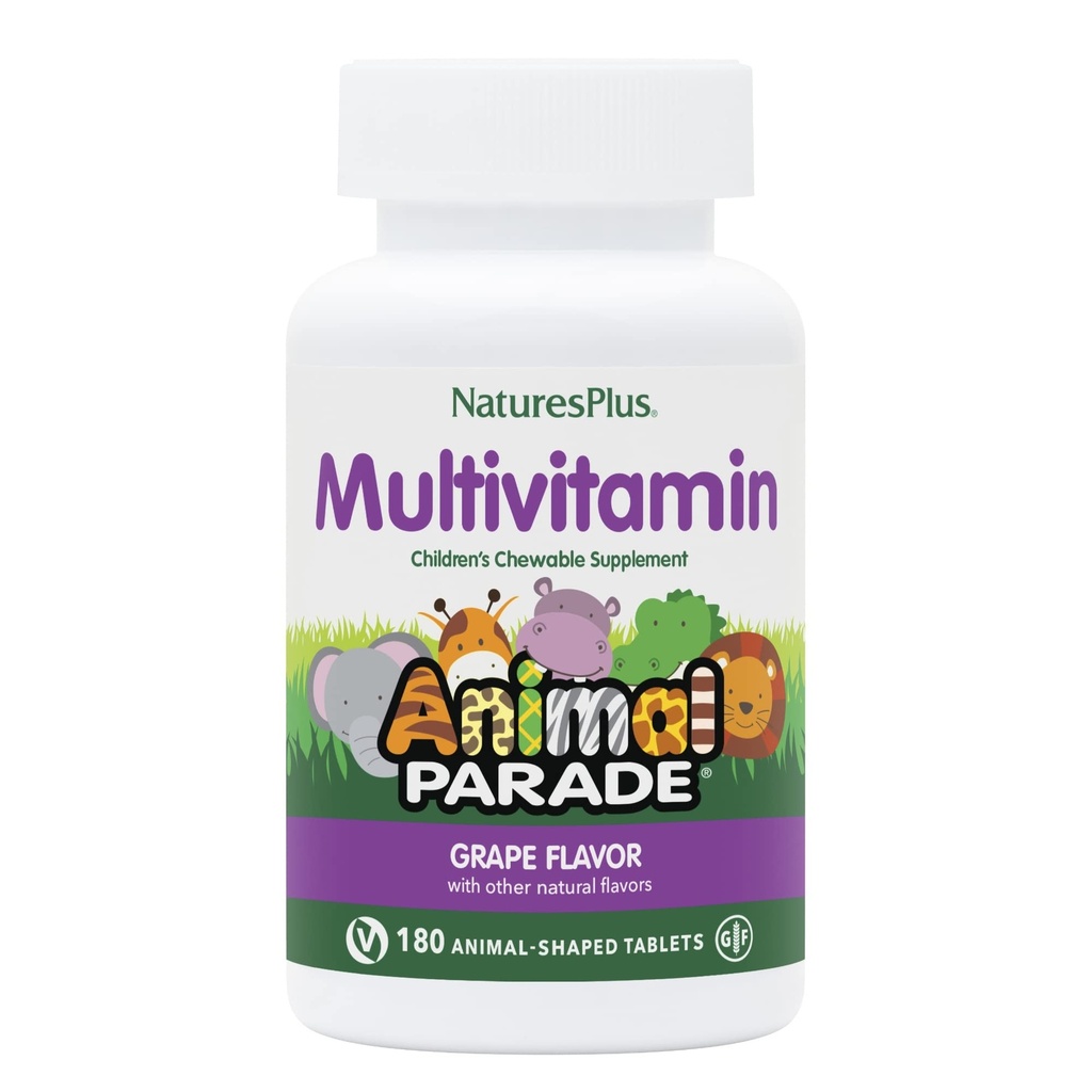 NaturalsPlus Animal Desfile Multivitamínico Mastigável Infantil - Sabor de Uva - 180 Comprimidos em forma de animal - Promove Saúde e Bem-Estar - Vegetariano, Glúten Livre - 90 Servimentos