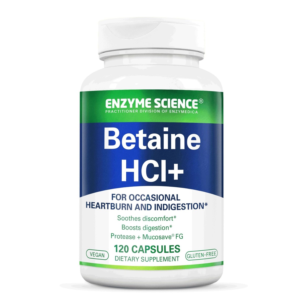 Enzime Ciência Betaine HCl com Pepsin - Suplemento para Ácido de Estômago Baixo - Suplemento de cloreto de betaína - Enzimas Digestivas - Enzimas Digestivas - 120 Cápsulas