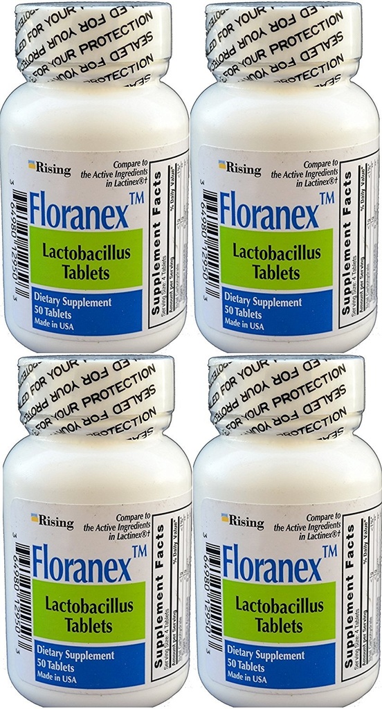 Floranex Probiótico 2 Milhões UFC, Lactobacillus Acidophilus para saúde digestiva do cólon, Genérico para Lactinex, prateleira estável sem refrigeração, 50 comprimidos por garrafa, 4-Pack