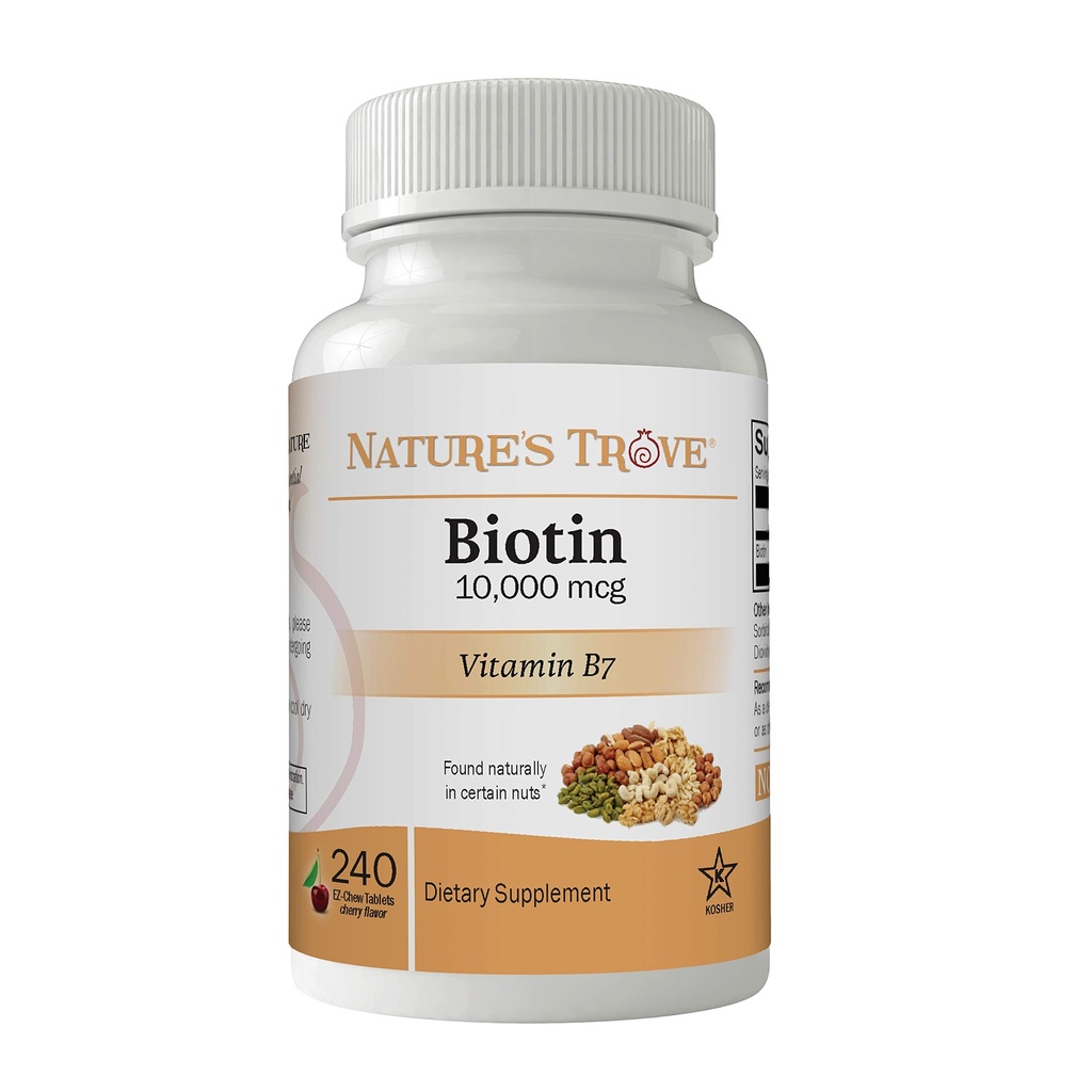 Natureza Trove Biotin 10.000 mcg 240 EZ Chew Tablets Cherry Flavor