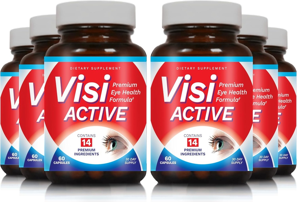 Suplemento de suporte de visão - Fórmula de saúde ocular com L-Tartarato, Resveratrol, Extrato de mirtilo, Vitaminas A, C, D & 11 Ingredientes para suporte de visão - 60 Cápsulas / Garrafa - 6 Pack