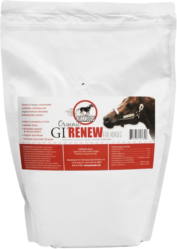 Pennwoods GI Renew, Probióticos para Estimulação de Equino, Imune e Apetite, Prebióticos, Enzimas Digestivas