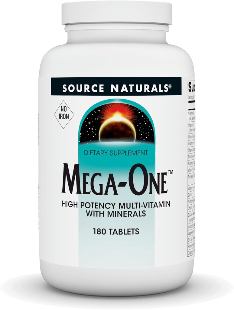 Fonte Naturals Mega-One Muti-Vitamina com Minerals, Sem Ferro - 180 Comprimidos