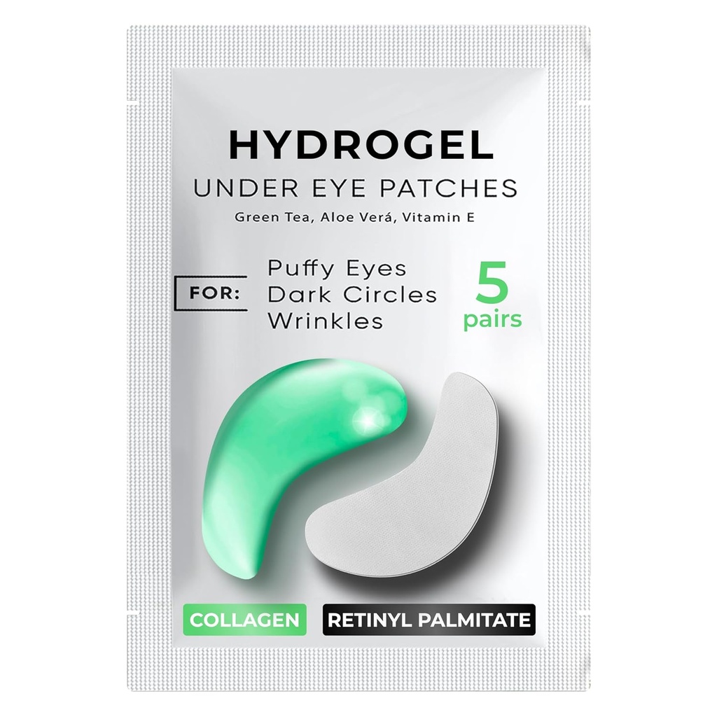 Sob manchas de olhos para círculos escuros, Puffiness 5 PAIRS - Círculos escuros sob tratamento de olhos - Sob máscara de olhos Gel - Sob colares de olhos para olhos Puffy - Chá verde, colares de olhos - Sob almofadas de olhos