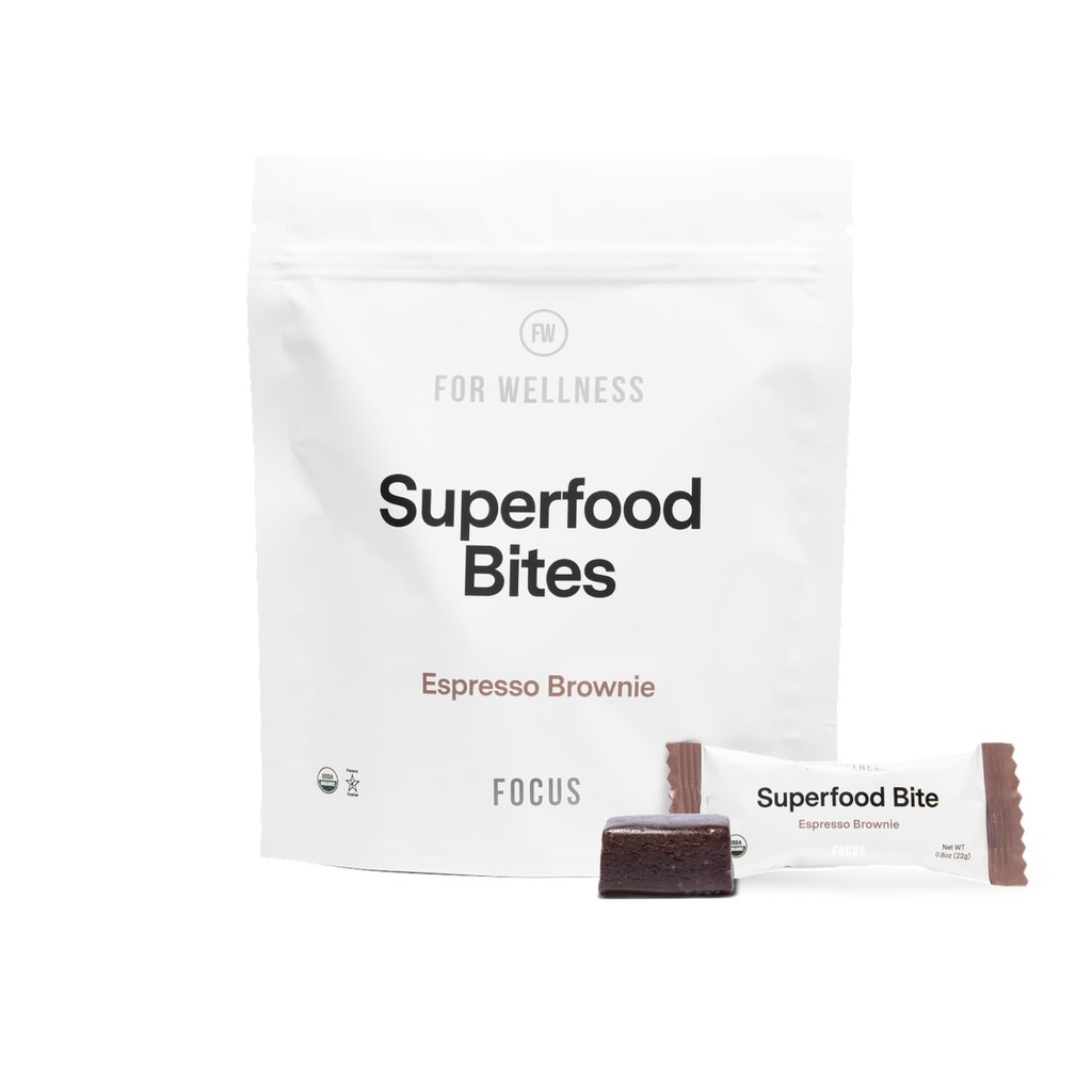 Para bem-estar Superfood Focus Mordidas (10 Conde), Cocoa Espresso Brownie – Reduz a fadiga, melhora a digestão e apoiar a função cerebral