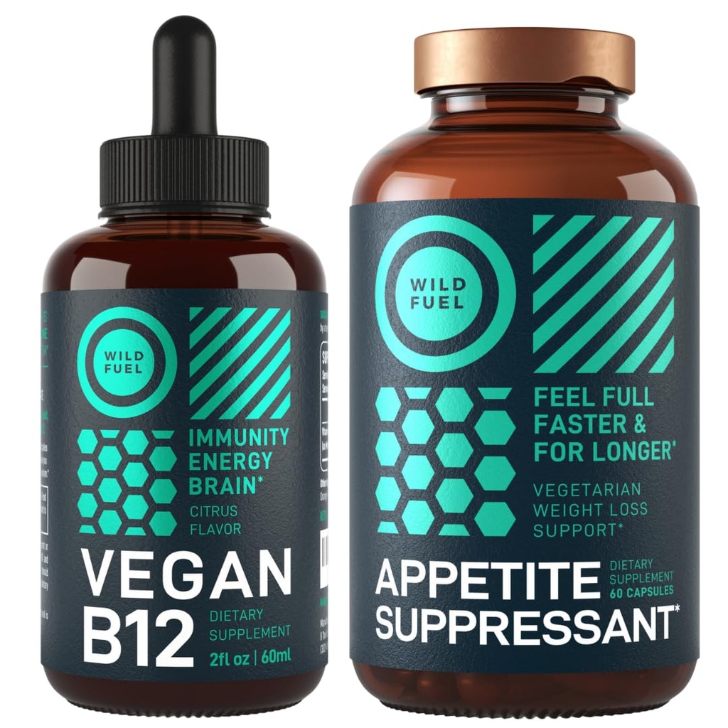 WILD FUEL Apetite Supressor para perda de peso e Vegan B12 pacote líquido