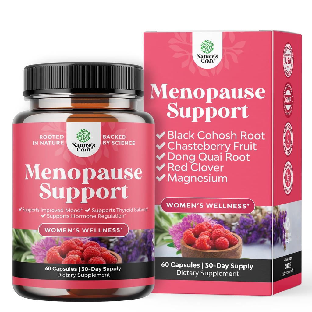 Suplemento de Menopausa Herbal Completo para Mulheres - Cápsulas de equilíbrio de hormônios femininos para suores noturnos Hot Flashes & Mood Swings com Dong Quai, Chaste Berry & Black Cohosh Root - 60 Count Pack