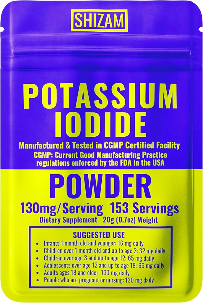 SHIZAM Potássio Iodeto 130 mg 65 mg Kit de Sobrevivência em Pó Kits, KI Cápsulas de Iodine Cápsulas Comprimidos de Tintura Líquida Comprimidos Tabs Suplemento Alt Suplemento Suplementos, preparando suprimentos 130mg 65mg