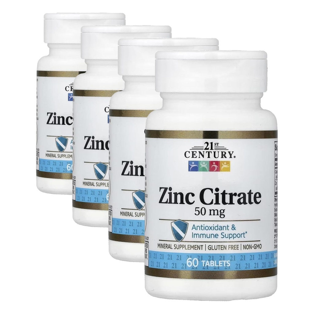 Comprimidos de Citrato de Zinco do Século XXI 50mg, 60 Count (Pack of 4)