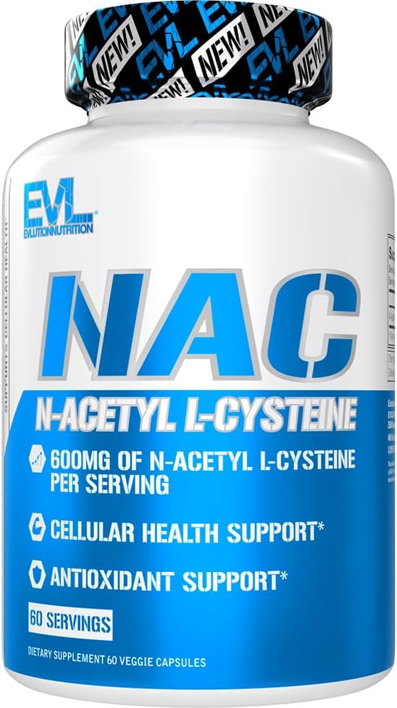 Evluition Nutrition NAC N-Acetil L-Cysteine - 600mg N-Acetil L-Cysteine por serviço - Apoio Antioxidante - Apoio à Saúde - Suplemento dietético - Vegan & Gluten Grátis - 60 Cápsulas Veggie - 60 Servings