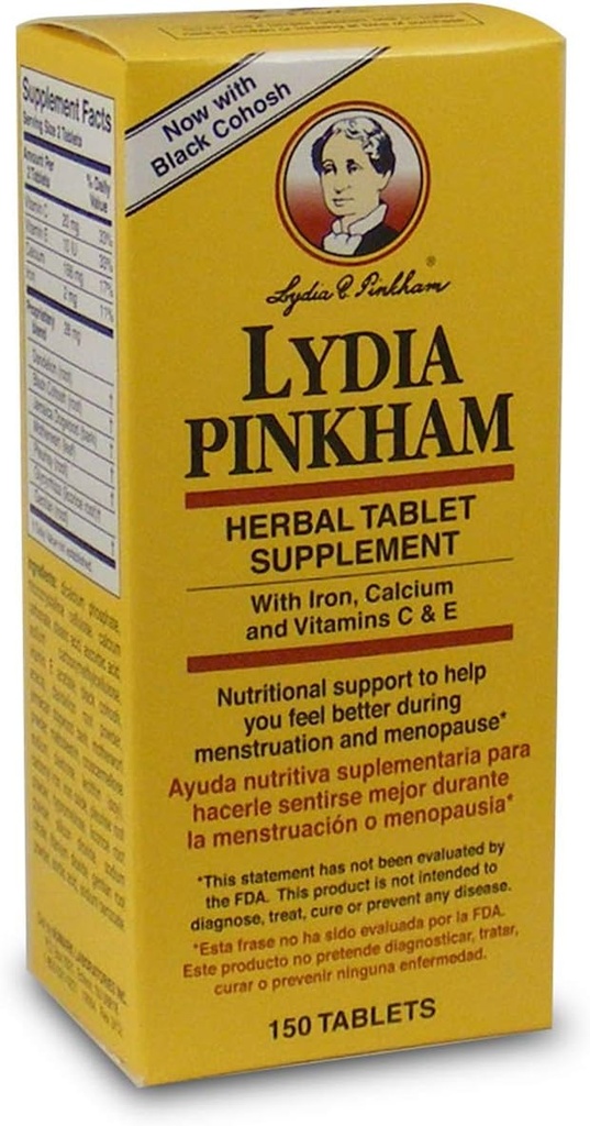 Comprimidos Suplementares de Ervas Lydia Pinkham para Suporte à Menstruação e Menopausa, 150 Contagem