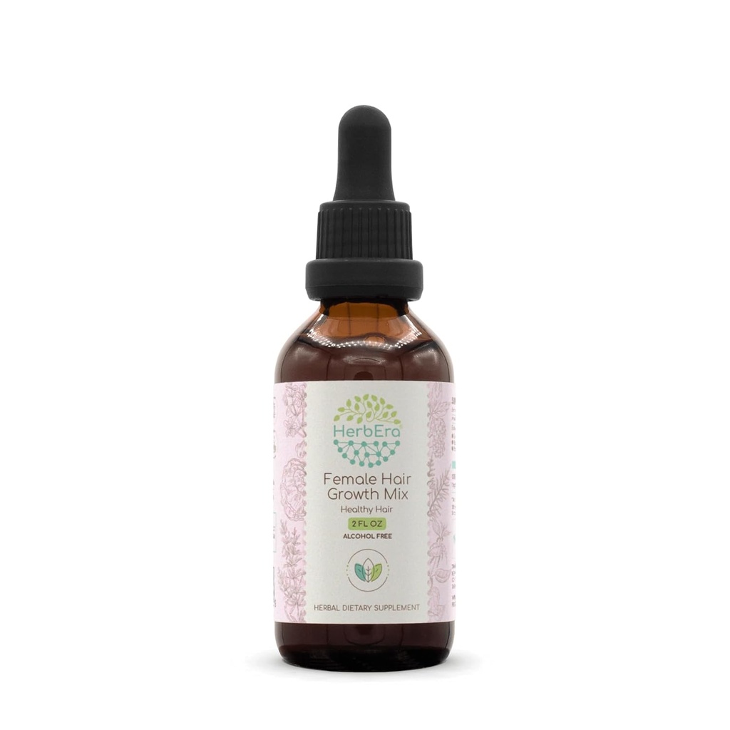 HerbEra fêmea cabelo crescimento mistura B60 álcool-livre extrato tintura, concentrado líquido gotas folha de alecrim, Eleuthero raiz, Stinging Nettle raiz, Rabo de cavalo Herb, Reishi cogumelos, Brahmi Herb. 2 Fl Oz