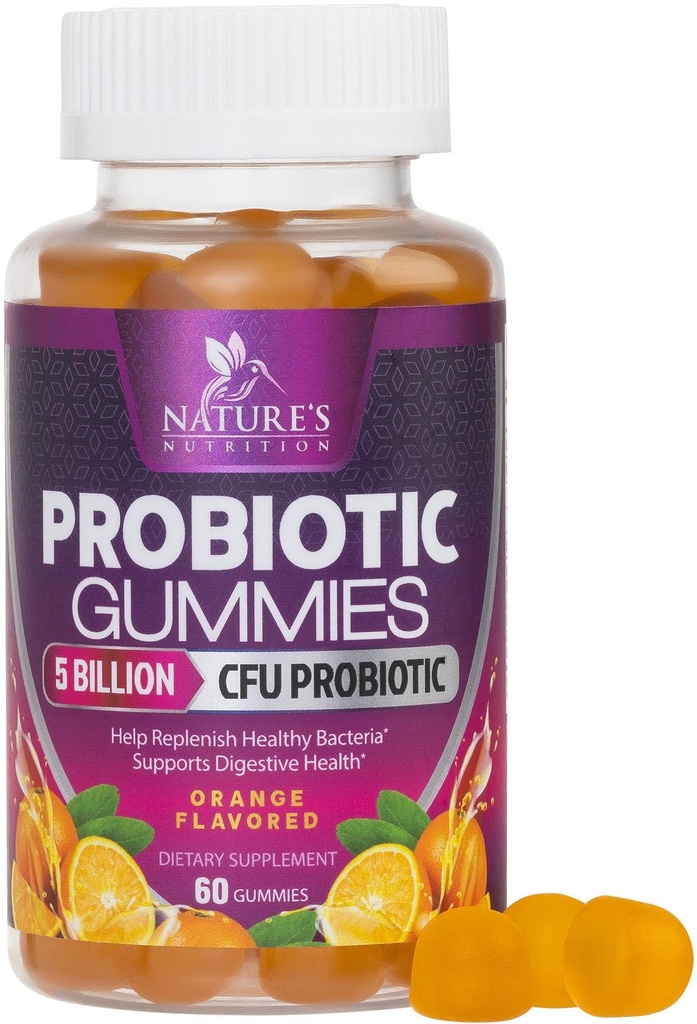 Gummies probióticos para a saúde digestiva das mulheres e dos homens, 5 bilhões de UFC, melhor chiclete probiótico diário para vaginal, suporte imunológico e saúde do intestino, Suporta gás de constipação ocasional & Bloating, 60 chicletes