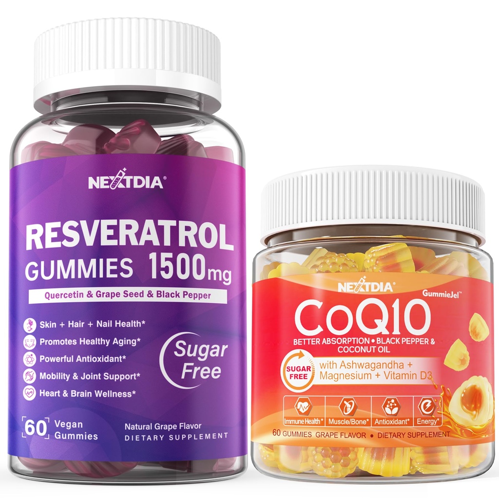 Pastilhas de resveratrol sem açúcar 1500mg + CoQ10 200mg 100mg Gummies cheios com suporte de magnésio Envelhecimento saudável e longevidade