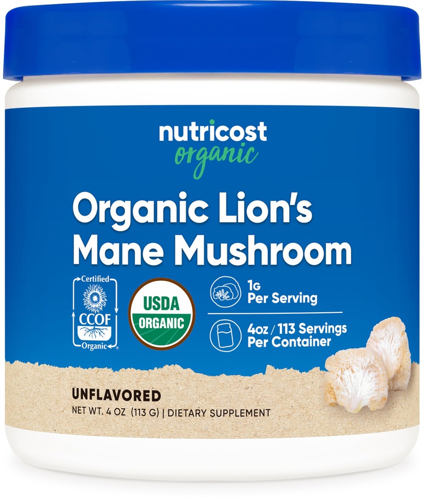 Nutricost Organic Lion's Mane Mushroom Powder 4 onças - Certificado USDA Organic