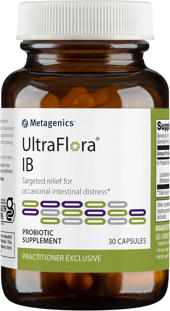 Metagenics UltraFlora IB - Relief for Occasional Intestinal Distress* - Probióticos para Saúde Digestiva* - Anti-Bloat for Men & Women* - 60 bilhões UFC - Non-GMO, Gluten-Free, Vegetarian - 30 cápsulas