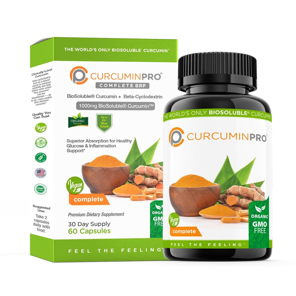 CurcuminPro Vegan completo □ BioSoluble Brown Rice Protein & Organic Curcumin Supplement □ Fórmula baseada em plantas para o bem-estar diário