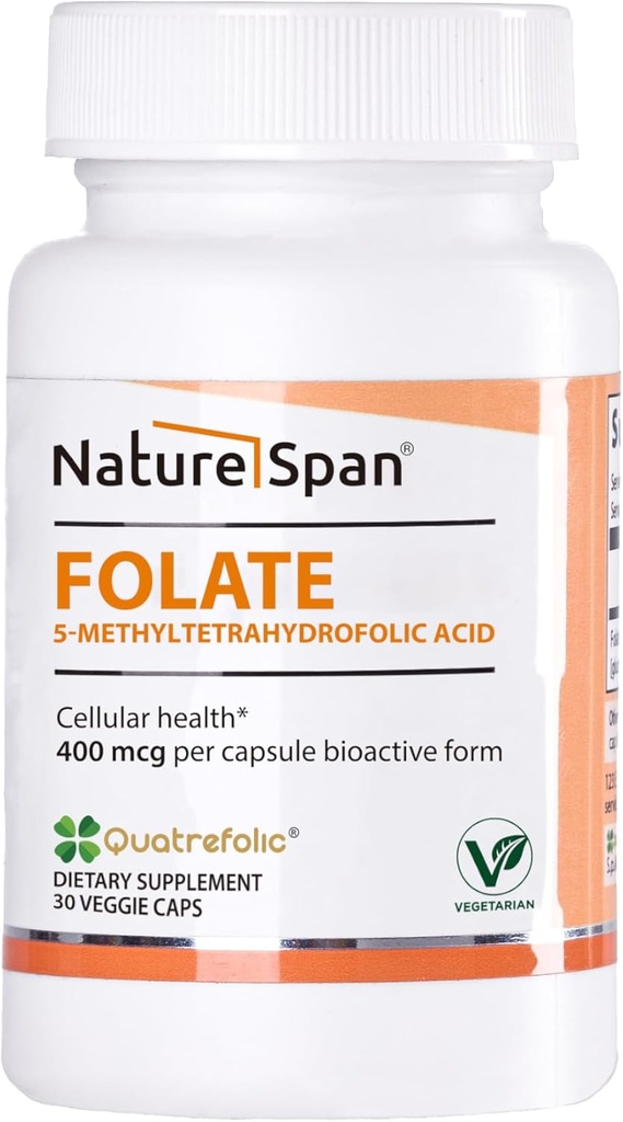 Ácido 6S-5-metiltetrahidrofólico ativo-400 mcg,Promoção da Produção de Proteínas, Produção de Células sanguíneas vermelhas e Prevenção de malformações fetais,30 Caps