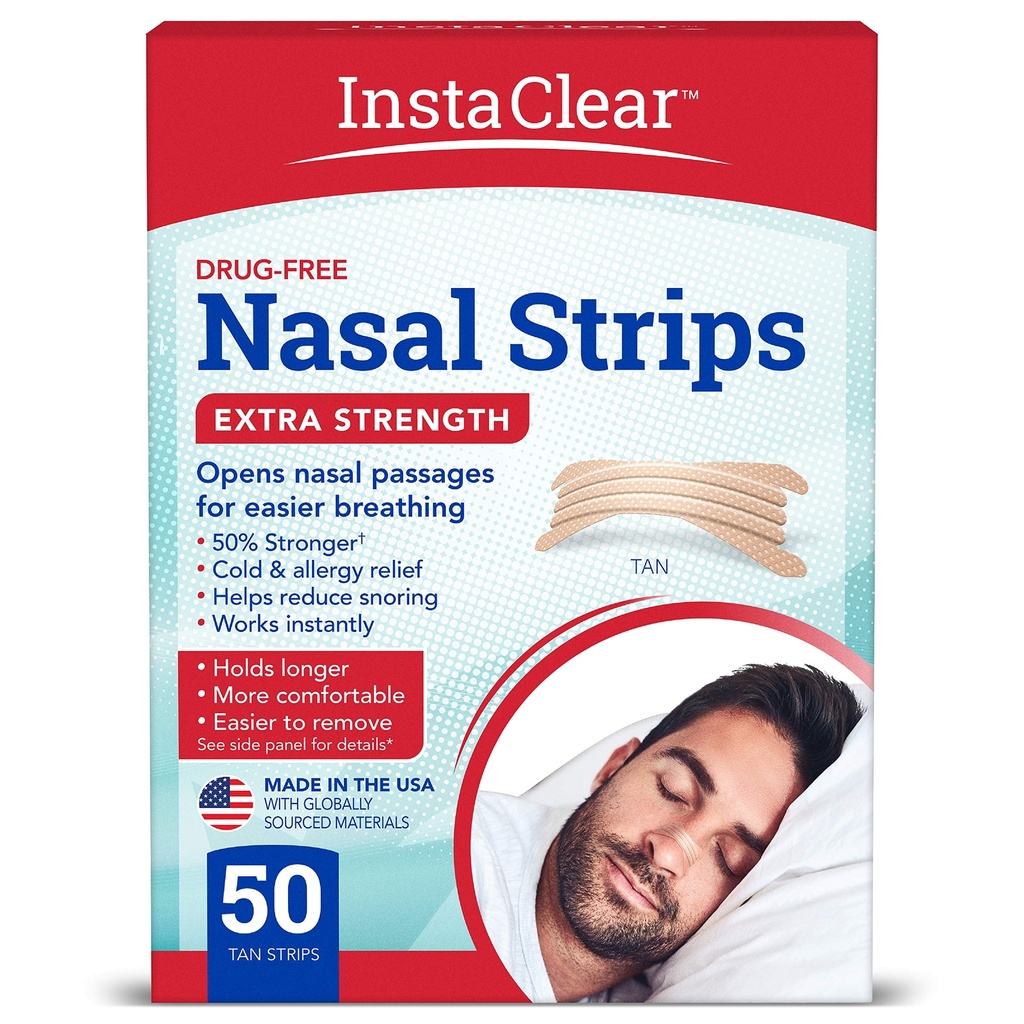 Extra-Forte Tiras Nasal , Tan 50 ct □ Funciona instantaneamente , Respire melhor , Alivio de congestão nasal , Para de roncar , Frio & Alergia , Tan de força extra