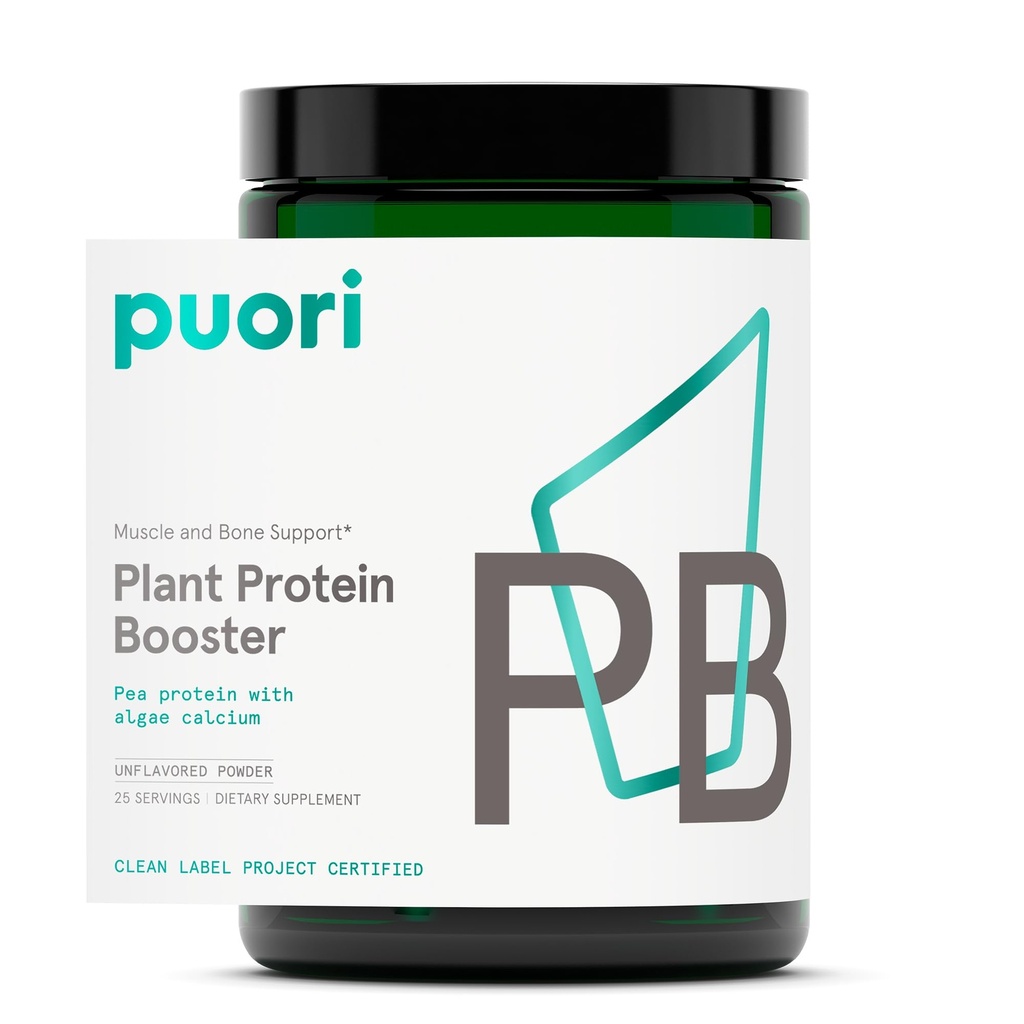 Puori Vegan Protein Enhancer Powder - 25 Servings - Proteína de ervilha sabor neutro com cálcio de algas para aminoácidos essenciais - livre de leite, vegetariano, não OGM