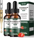 Magnésio Glycinate Liquid Drops Suplementar, com magnésio Glycinate 500mg Ashwagandha, L - Theanina, Camomila - Suportar alívio de estresse, osso, músculo, Mood Strawberry Flavor 2Pack