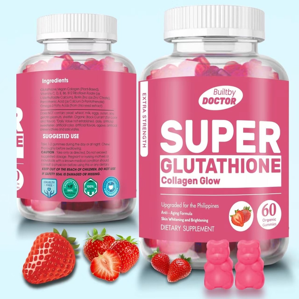 Super glutationa Colágeno Glow Gummies,Glutationa Skin Care - Brilho da pele - gomas Colágeno - anti-envelhecimento L-Glutationa - Marine Colágeno & Vitaminas